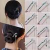 Ancient Chinese Style Hairpins Gradient Green Color Resin Hair Sticks Forks Chain Tassel Pendant Headpieces Hair Bun Maker