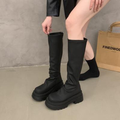 Automne Hiver Confortable Doux Cuir Femme Bottes Hautes Genou Designer Bout Rond Bottines Longues Chaussures Talons Carrés