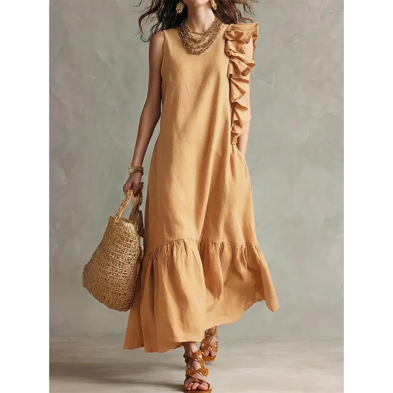 

Women s Asymmetrical Ruffle Hem Sleeveless Dress Casual Summer Flowy Midi 3XL жовтий