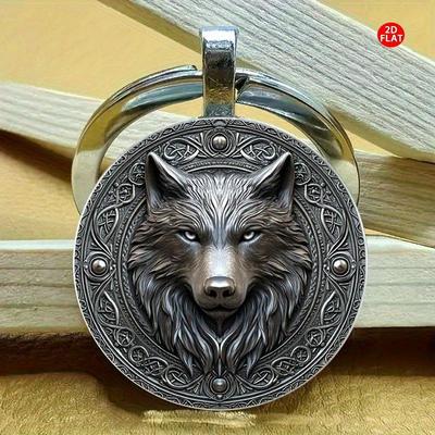 Fashion New 2D Flat Head Wolf Glass Time Gem Keychain Men Car Keyring Women Bag Key Chain Trinket Party Gift