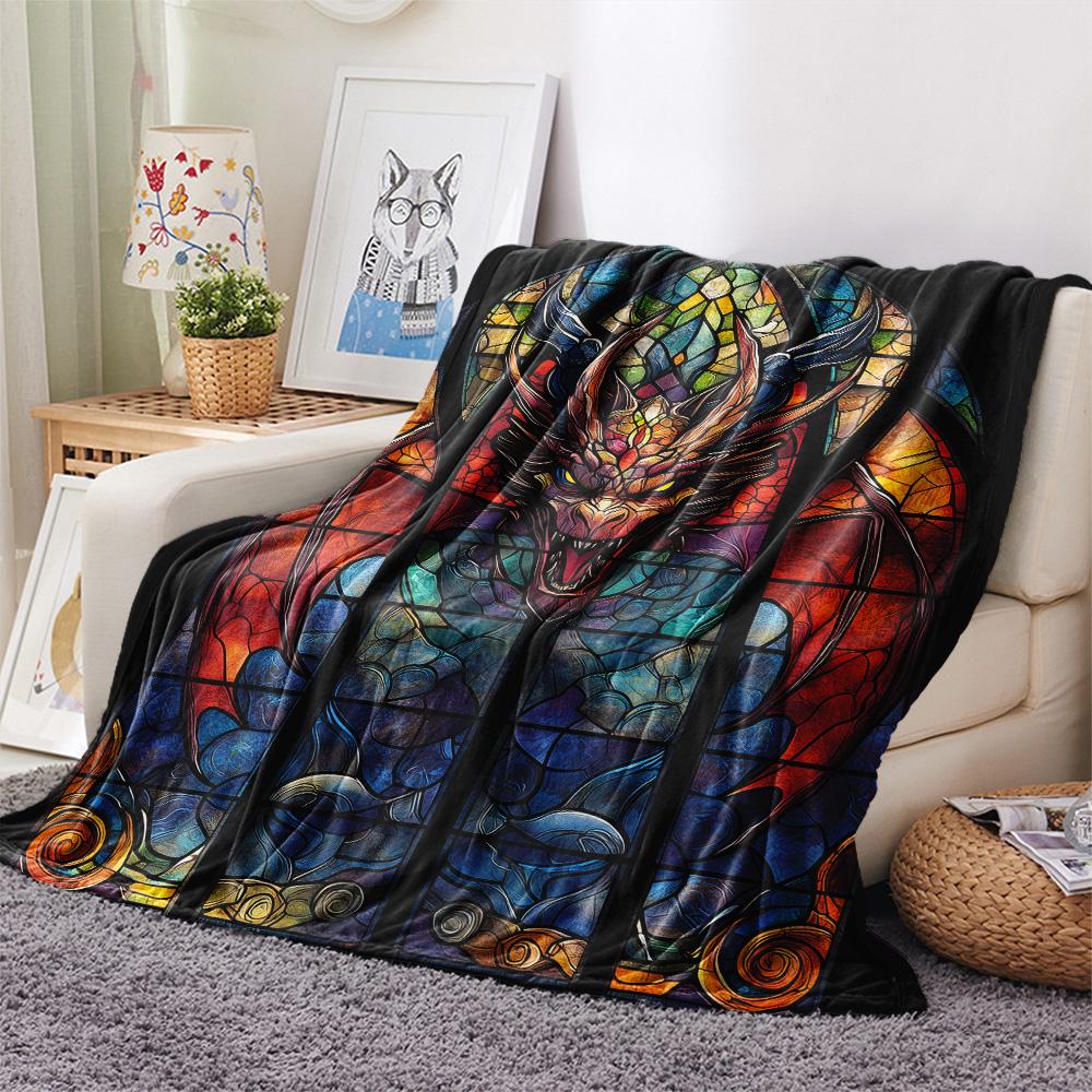Colorful Dragons  Print Flannel Blanket, High quality Comfortable for All Seasons, Home Decor, Warmth and Comfort