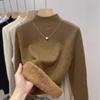 Semi-turtleneck fleece thickened integrated fleece sweater women's autumn and winter new inner bottoming shirt thermal top