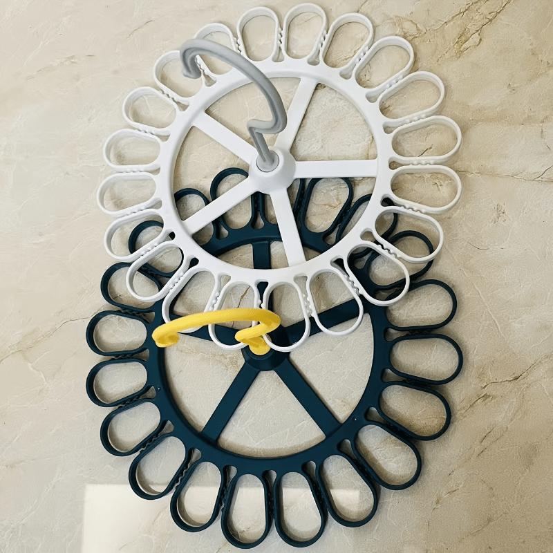 1pc Multi-functional Rotating Sock Rack 20-Clamp Hanging Design,for Balcony/Dorm/Laundry Room Space-Saving, Plastic Material, Drying Racks