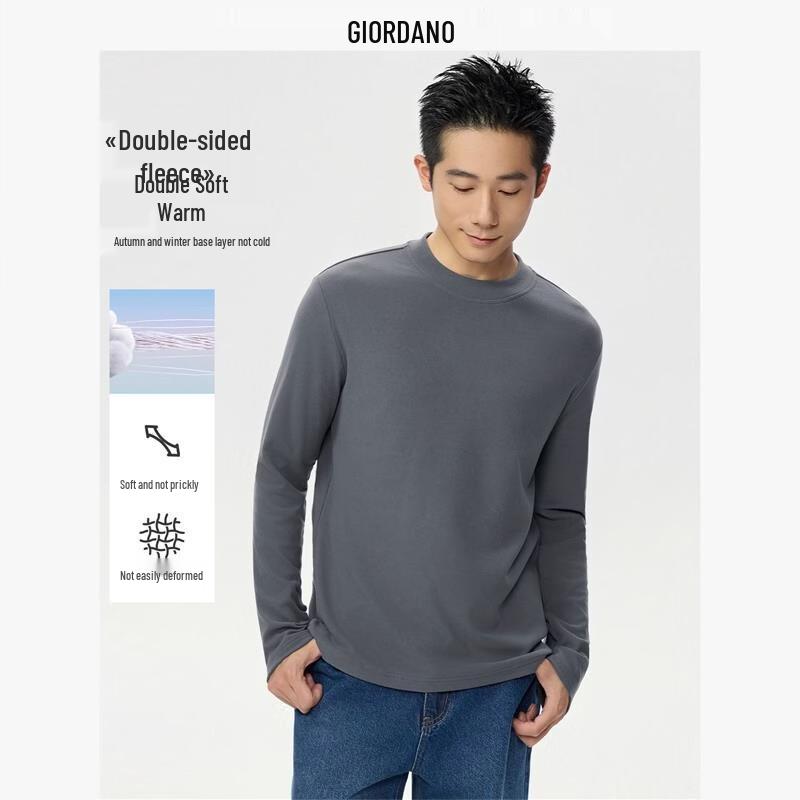 GIORDANO Мужская теплая флисовая футболка с воротником-стойкой и длинным рукавом 2XL