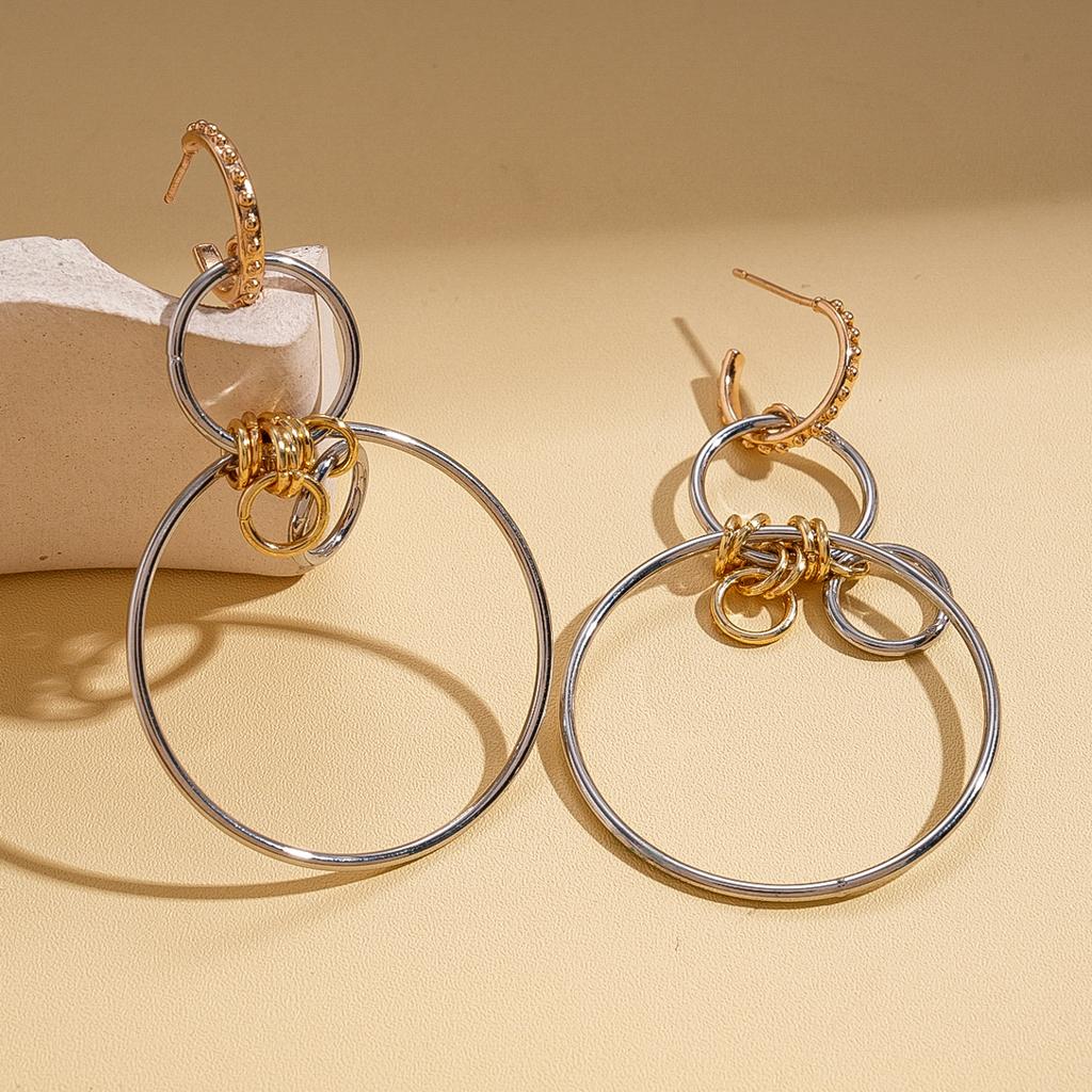 Personalized Geometric Round Cross-hollowed Silver Needle Earrings, Unique Temperament Earrings