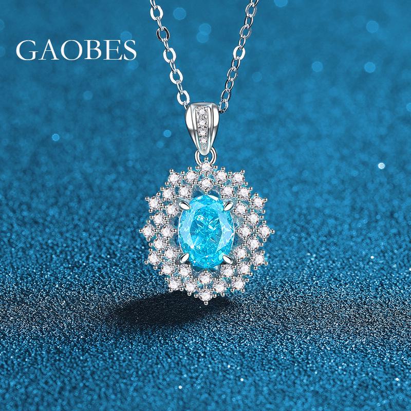 Douyin Sea Blue 925 Sterling Silver Three-Piece Set: Necklace, Ring, and Stud Earrings with High Carbon Diamonds 925 Sterling Silver