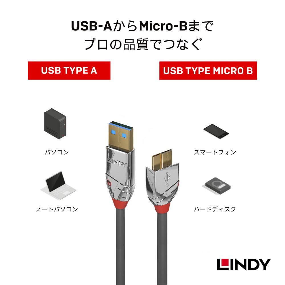 LINDY CROMO LINE USB to Cable 0.5m 3.0 Type-A Micro-B (Part Number 36656)