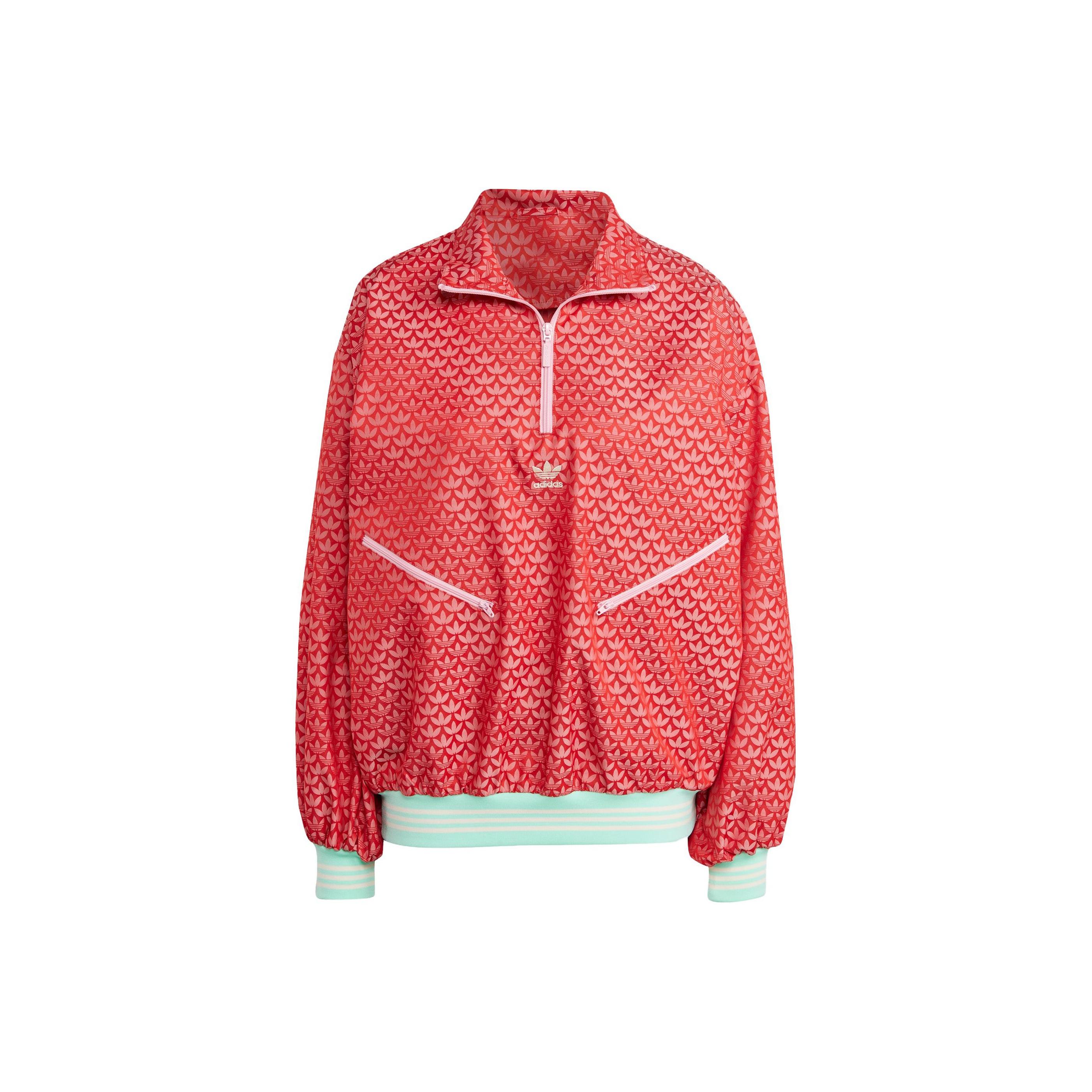 

Adidas Originals 70-х Логотип Повністю Принтований Напівзмійка Вільний Крій Пуловер Довгий Рукав Куртка Жіноча Куртка Світло-Багряний IK7884 L