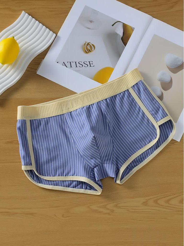Men's Breathable Cotton Striped Boxer Briefs - Mid-Rise, Antibacterial, XL Size
