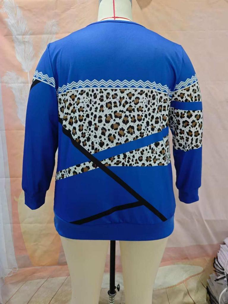 Women's European V-Neck Zipper Top - Autumn/Winter Long-Sleeve Print