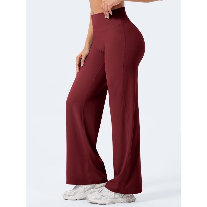 Pantaloni da Yoga a Gamba Larga Snellenti in Nylon Taglie Forti con Vita Incrociata e Sollevamento Glutei