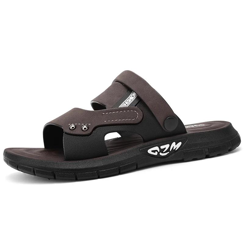 

Fashion Fashion Men Sandals 2025 New Summer Casual Leather Walking Sandals Outdoor Antiskid Shoes Classic Breathable Business Sandals 45 коричневый