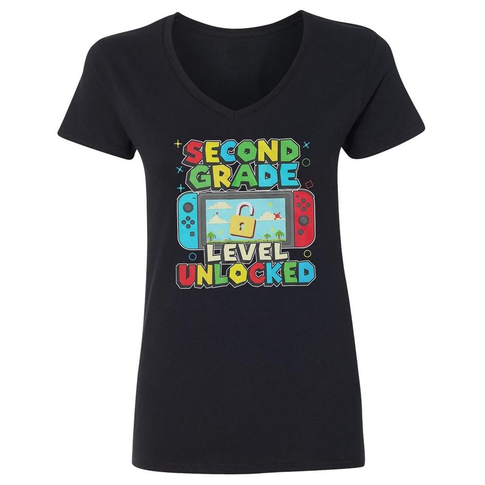 Second Grade Level Unlocked - Gaming Back To School Ladies  V-Neck Tshirt Unisex T-Shirt S