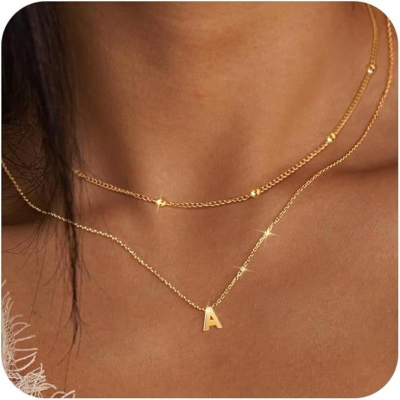 Simple Multi-layer Stacked Strap 26 Initials 14K Gold-plated Necklace Short