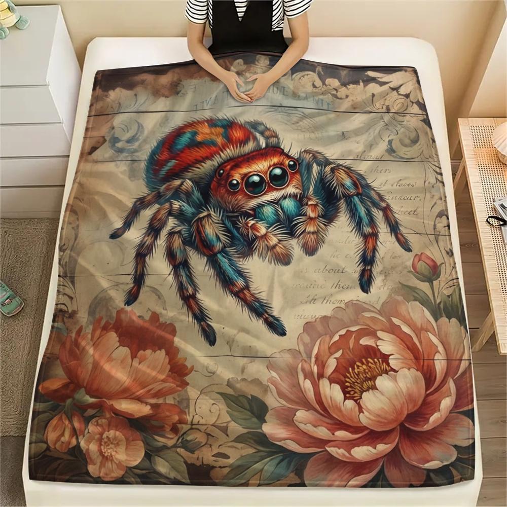 1PC Retro Spider Snake Print Flannel Blanket, High quality All Seasons, Home Decor, Warmth and Comfort, Perfect for Christmas Gifts