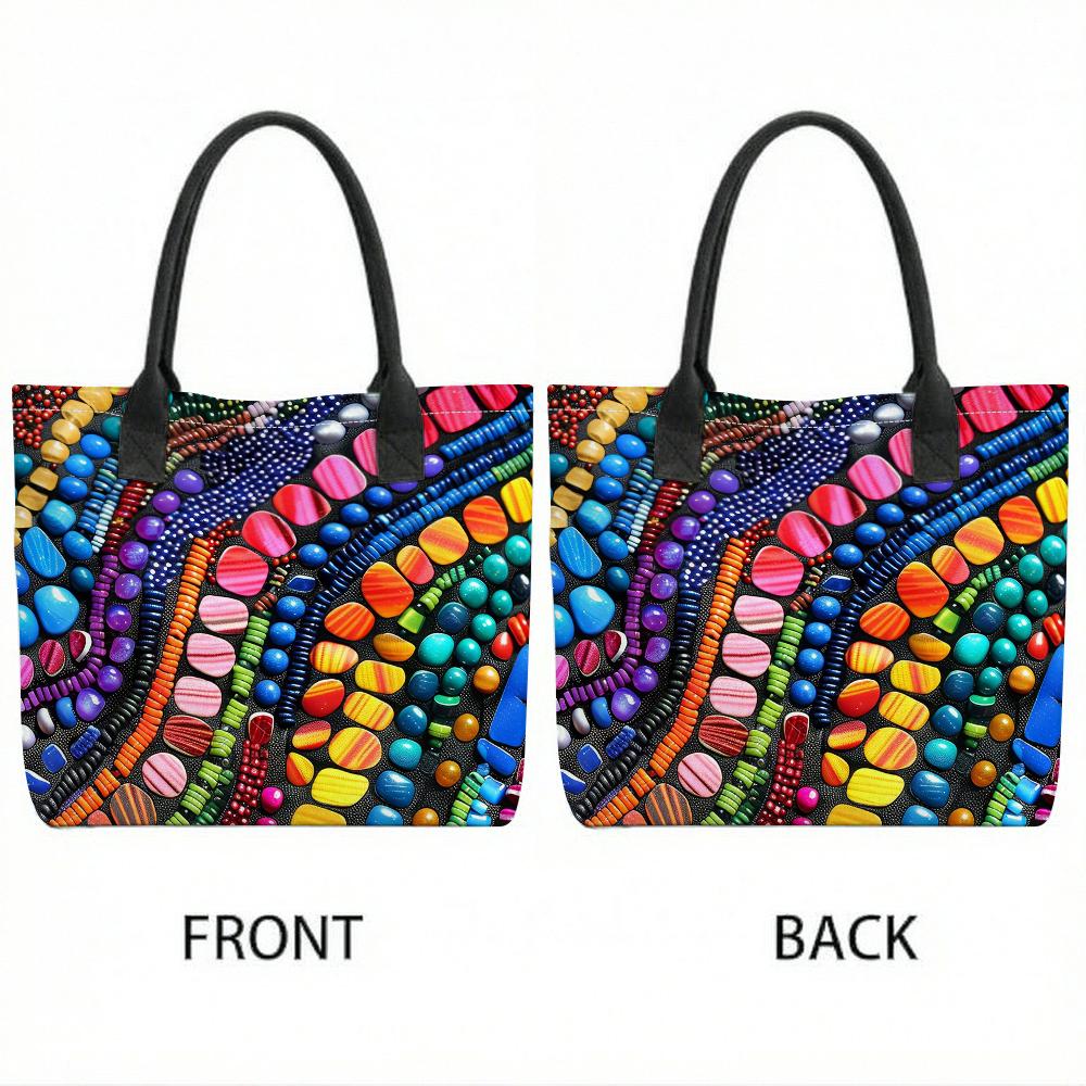 Colorful Mosaic Print Tote Bag Stylish Casual Large Capacity Shoulder Bag for Daily Use