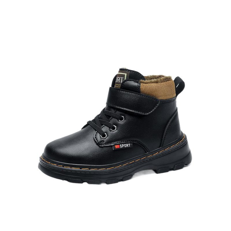 Children's Martin boots velvet boys' winter primary school students black cotton leather shoes 2025 new autumn and winter boys' leather boots