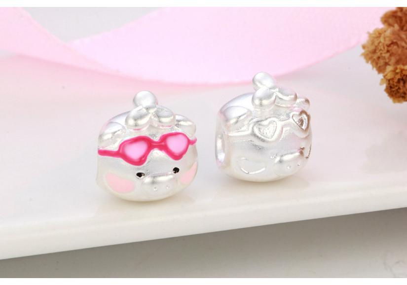 Sterling Silver 999 Lulu Pig Charm: Pure Silver Dragonfly, Bamboo, Braided Rope Beading Accessories, Little Pig Cartoon Luck Bead.