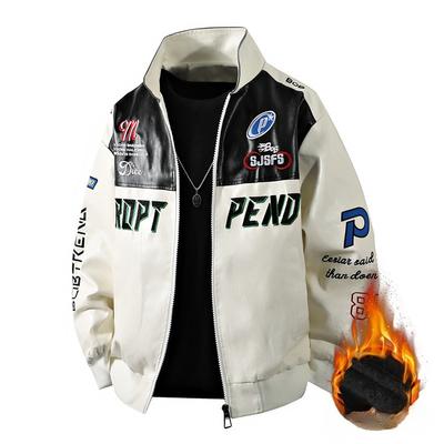 New Autumn and Winter Men's Leather Clothes Motorcycle PU Leather Slim Jacket Armband Embroidered Motorcycle Riding Suit