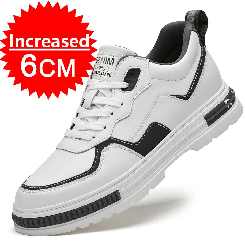 Herren Weiße Lässige Board-Schuhe Leder-Obermaterial Modisches Design Unsichtbare Erhöhung 8CM Neue Outdoor-Freizeit Rutschfest Weiche Lässige Schuhe