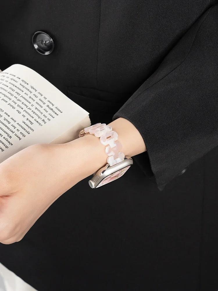 Resin Band For apple watch Ultra 49mm series 9-8-7 41mm 45mm correa 44mm 40mm Slim glacier Link bracelet iwatch 6 5 4 SE Strap