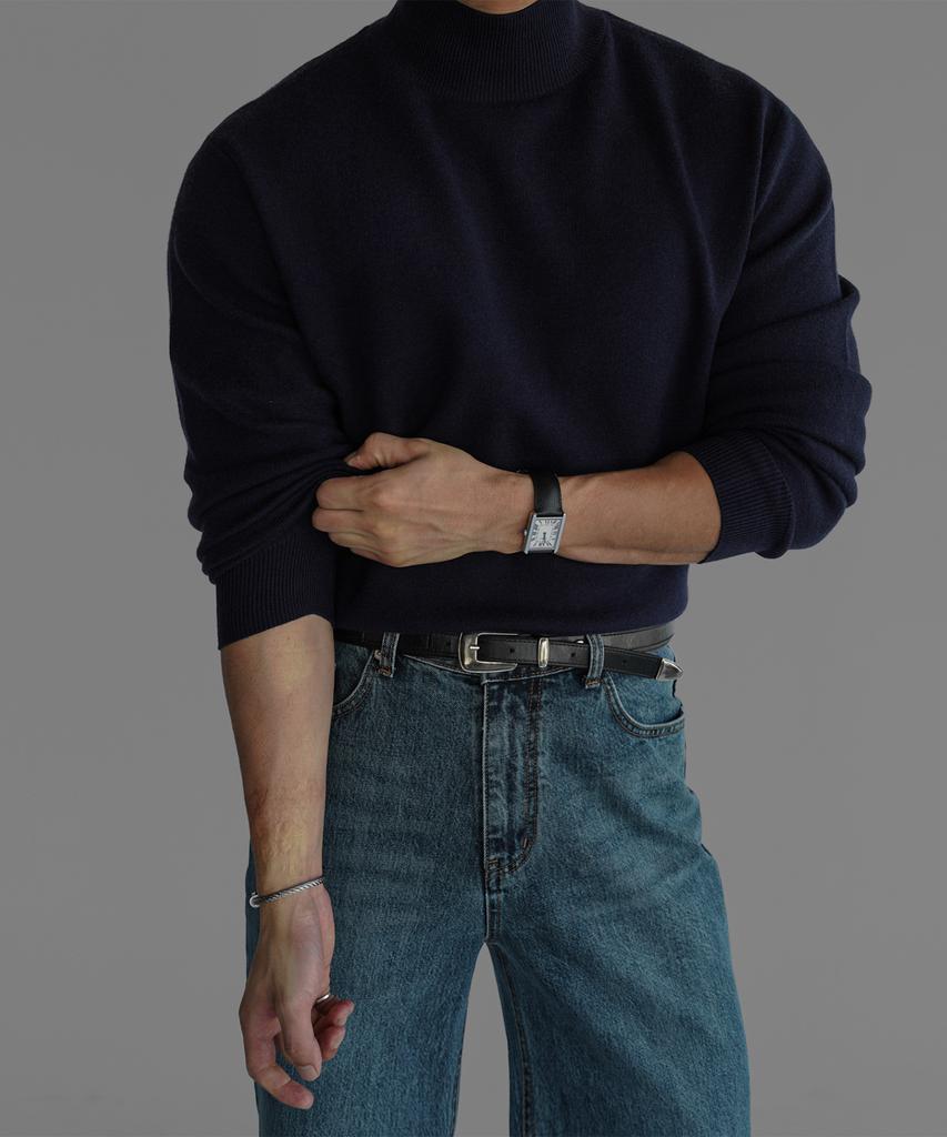 Baulopeulodeogteu Soft Double-Weave Mock Turtleneck Knit [Navy]