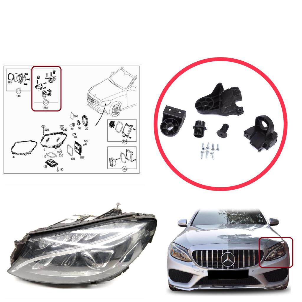 BHL580-1 Headlight Holder Mount Repair Bracket Tab Set Left Side for Mercedes C Class W205 C205 S205 A205 2013-2023 A2058200514