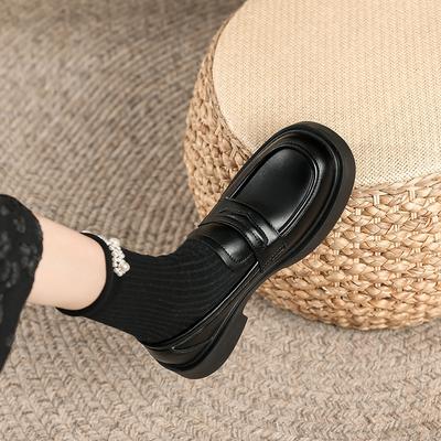 Sheepskin~~ Soft-soled Loafers for Women's British Style 2025 Spring and Autumn Models Thick-heeled Single Shoes Thick-soled One-pedal Jk Small Leath