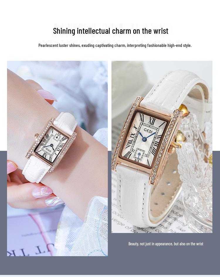 Zegarek kwarcowy damski Gedi w stylu retro, mały kwadratowy z paskiem