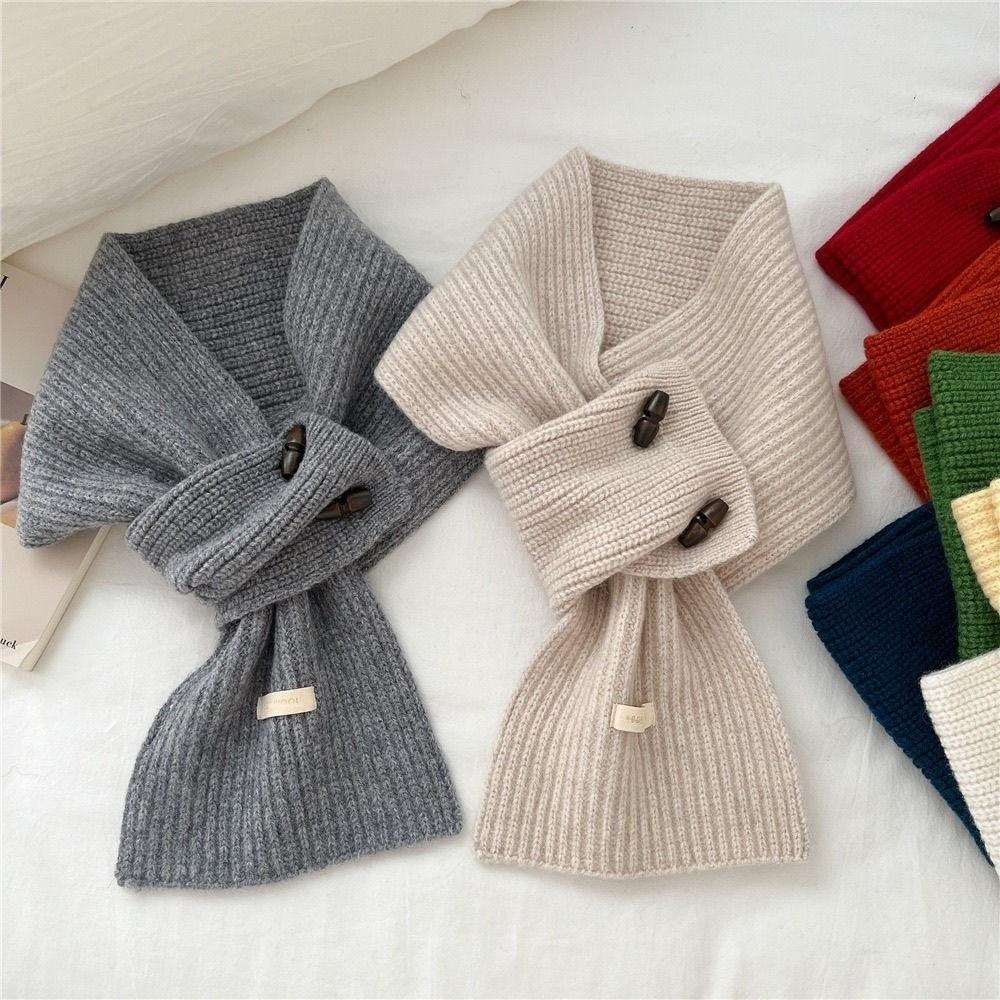 Solid Color Wool Knitted Scarf Thickened Women Winter Neckerchief Apparel Accessories