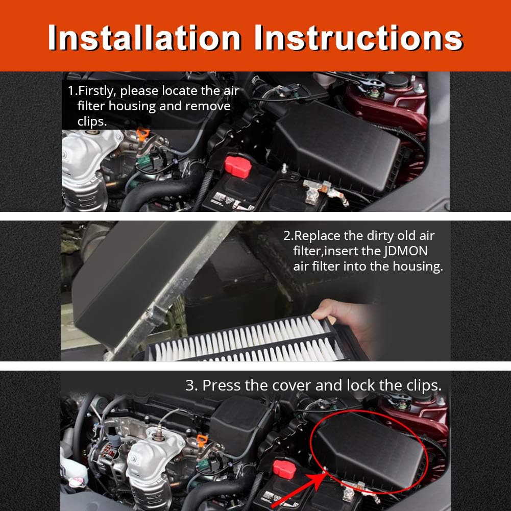 JDMON Compatible with Engine Panel Air Filter Honda Accord (2013-2017) Not for Hybrid Engine and 3.5 Liter, Acura TLX (2015-2017) JD476 (CA11476)