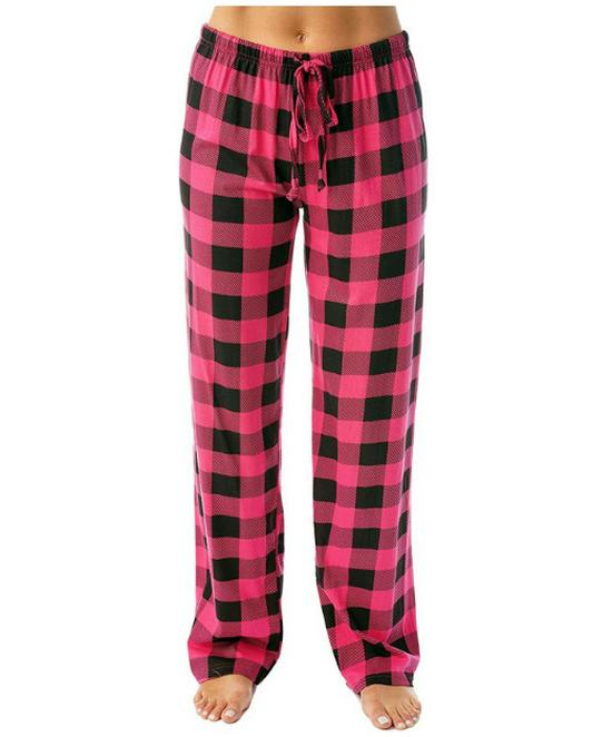 Women's Plaid Pajama Pants - Comfortable Elastic Waist Sleep Bottoms with Drawstring