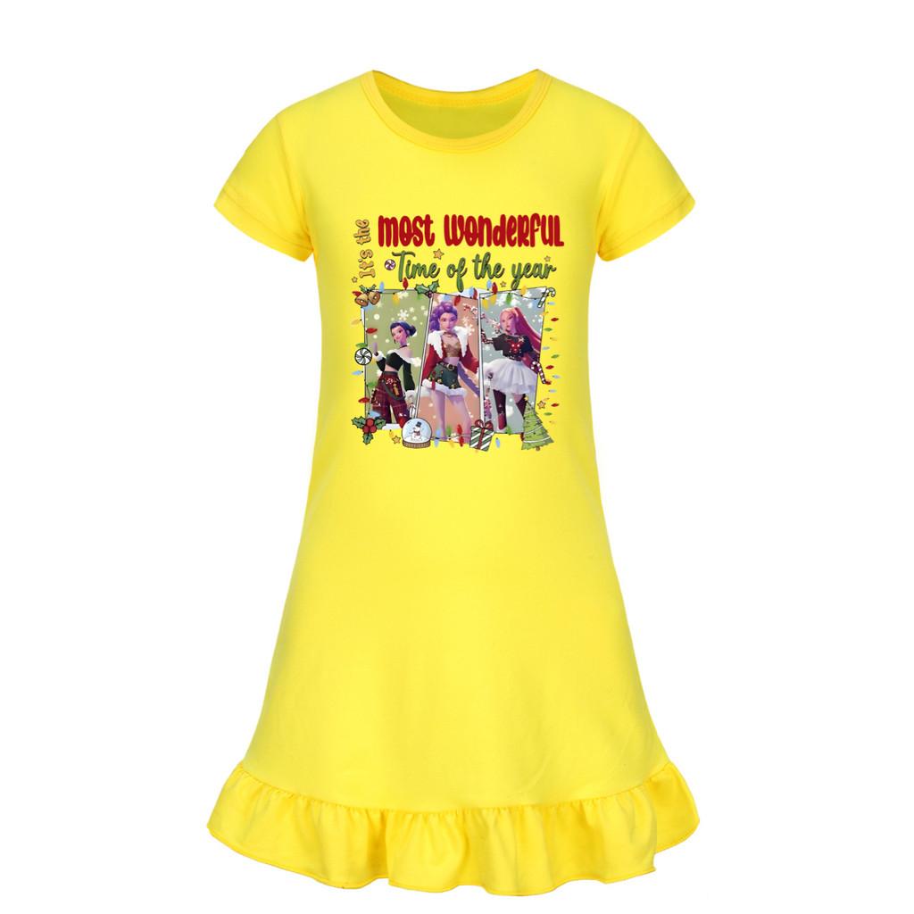 5096 Kinder Mädchen Weihnachten Neujahr Mira Zoey Rumi Gedrucktes Rüschen Kurzarm Freizeitkleid