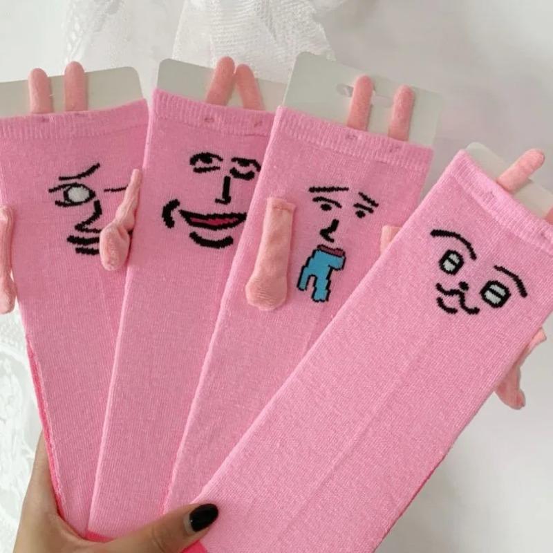 1-5Pairs Pink Bunny Magnetic Couple Socks Thin Mid Calf AutumnWinter Cute Hand Holding Anime Maternity WomenWarm Cozy Socks Gift