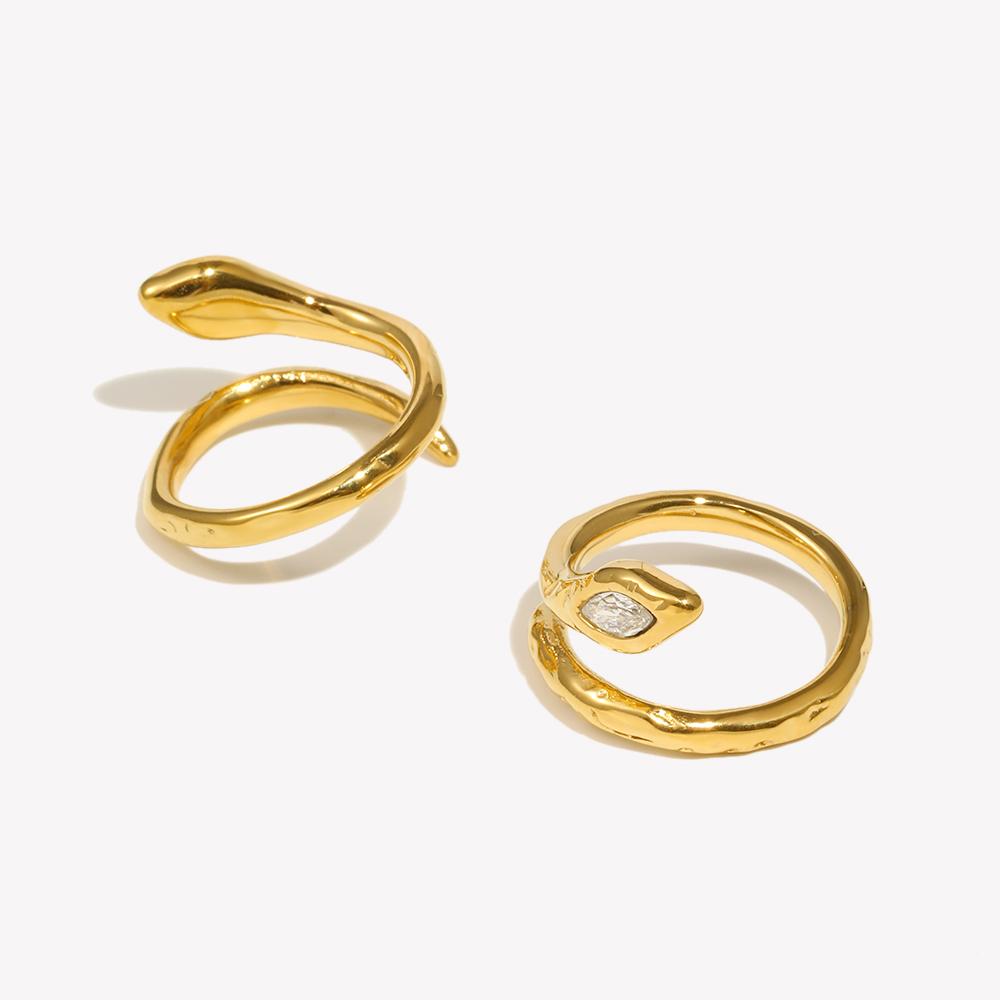 E.B.belle Hypoallergenic Green Clear Cubic Zirconia 18K Gold Plated Stainless Steel Snake Ring Women's Waterproof Titanium Ring