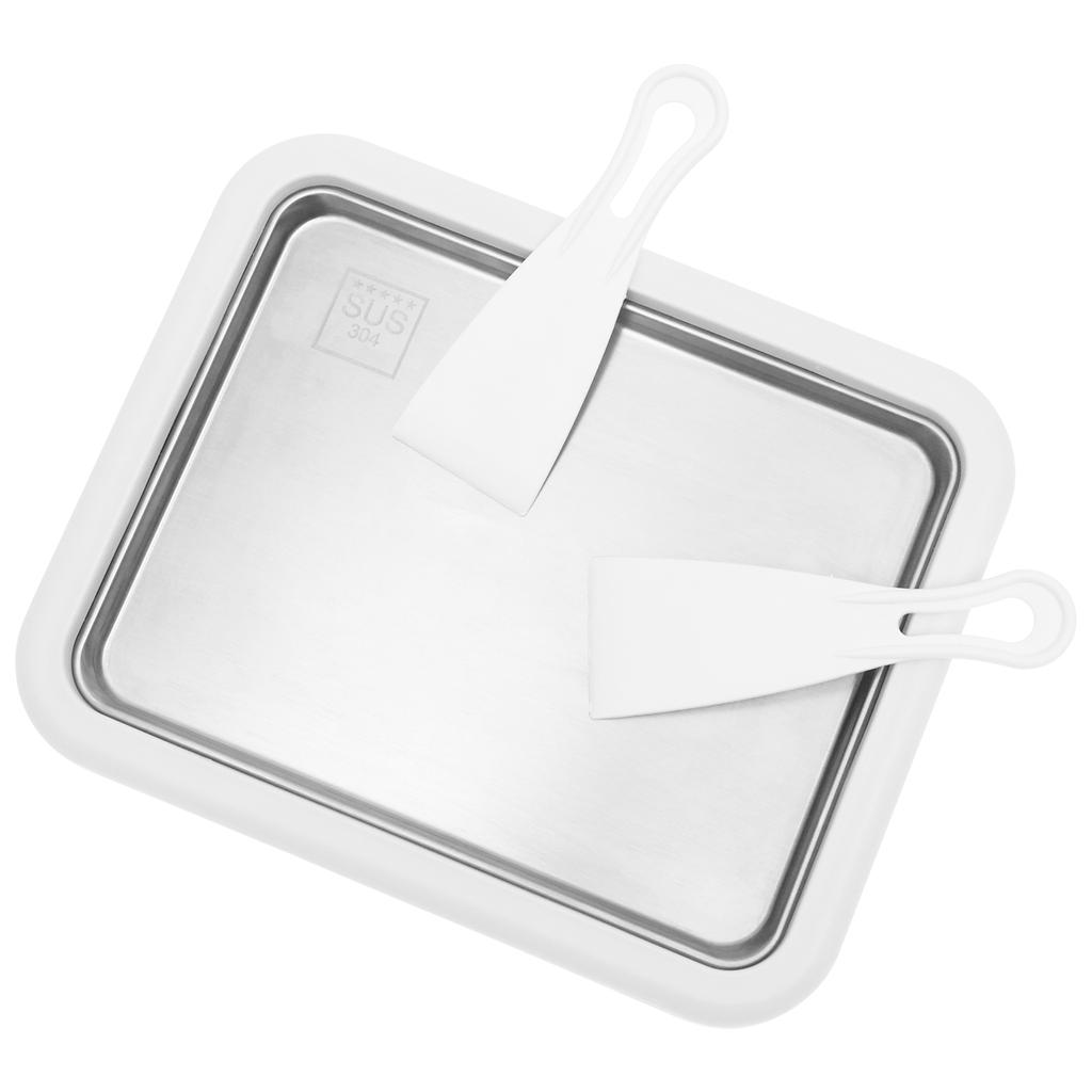 Rolled Ice Cream Tray DIY Frozen Yogurt Maker Trays with 2 Scrapers Portable Rolled Ice Cream Maker Kit for Home Ice-cream Tools