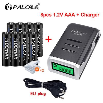 PALO Inteligentní nabíječka baterií pro 1,2V AA/AAA Ni-CD Ni-MH baterie s LCD displejem + 8 ks dobíjecích baterií AAA