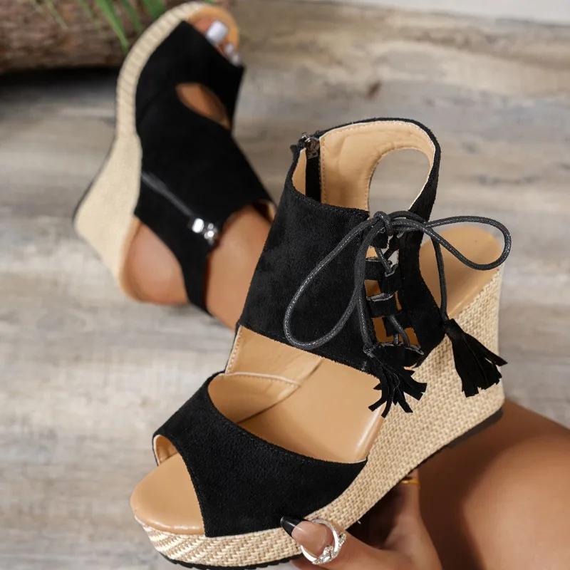 Women Wedges Sandals New Peep Toe Ankle Strap High Heels Shoes Anti-slip Beach Wedding Platform Sandals Women Sandalias De Mujer