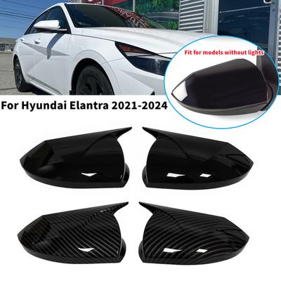 2PCS ABS Car Rearview Side Mirror Cover Wing Cap Exterior Door Housing Shell Trim Adhesive Parts For Hyundai Elantra -2025