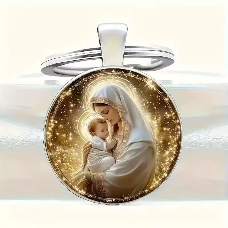 Virgin Mary Pattern Alloy Round Keychain - Anniversary Jewelry Gift