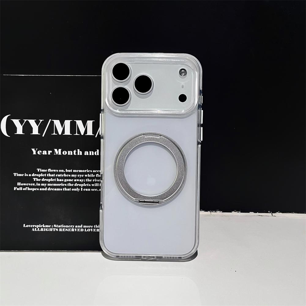 Transparent Ultra Thin PC For Magsafe Case For iPhone 17 16 15 14 13 Pro Max Clear Candy Color Shockproof Rotating Bracket Cover
