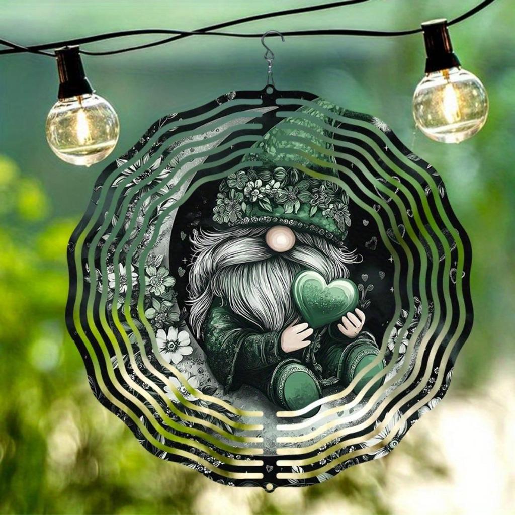 2D Metal Wind Spinner Winter Gnome with Heart Holiday Decor for Christmas Thanksgiving Housewarming Gift Rustic Outdoor Art for Garden Patio