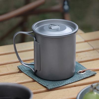 Titanium Mug Ultralight Titanium Cup with Foldable Handle Picnic Water Mug Camping Titanium Pot for Outdoor Backpacking Hiking