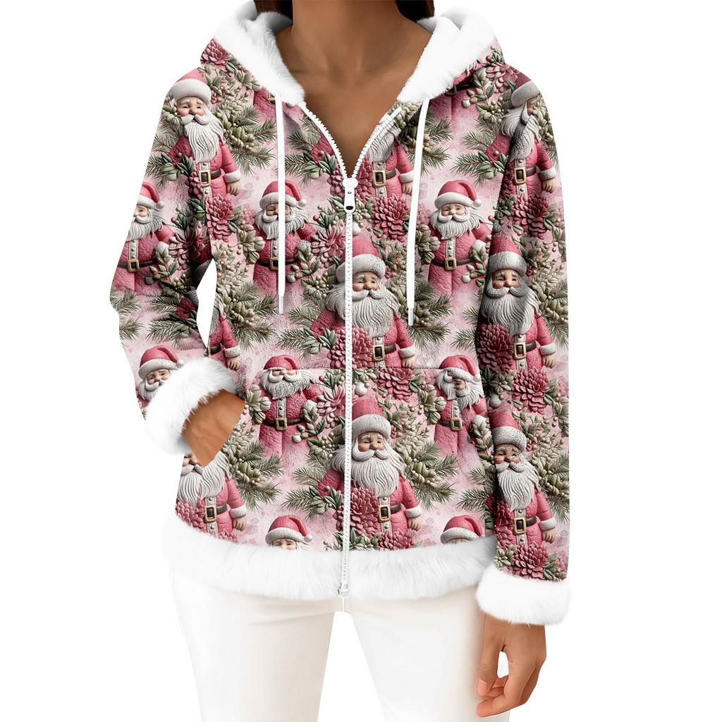Women's Casual Fashion Long-Sleeved Zip-Up Fleece Hooded Cardigan