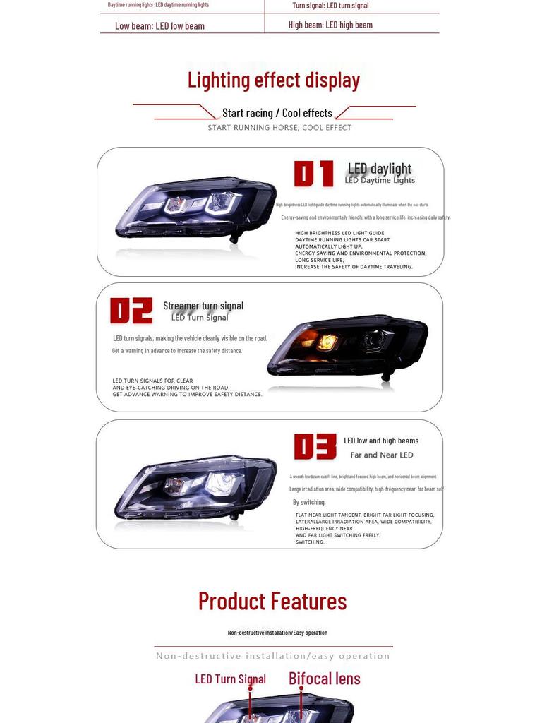 2012-2014 Volkswagen Lavida Xenon Projector Headlight Assembly with LED DRL and Turn Signals