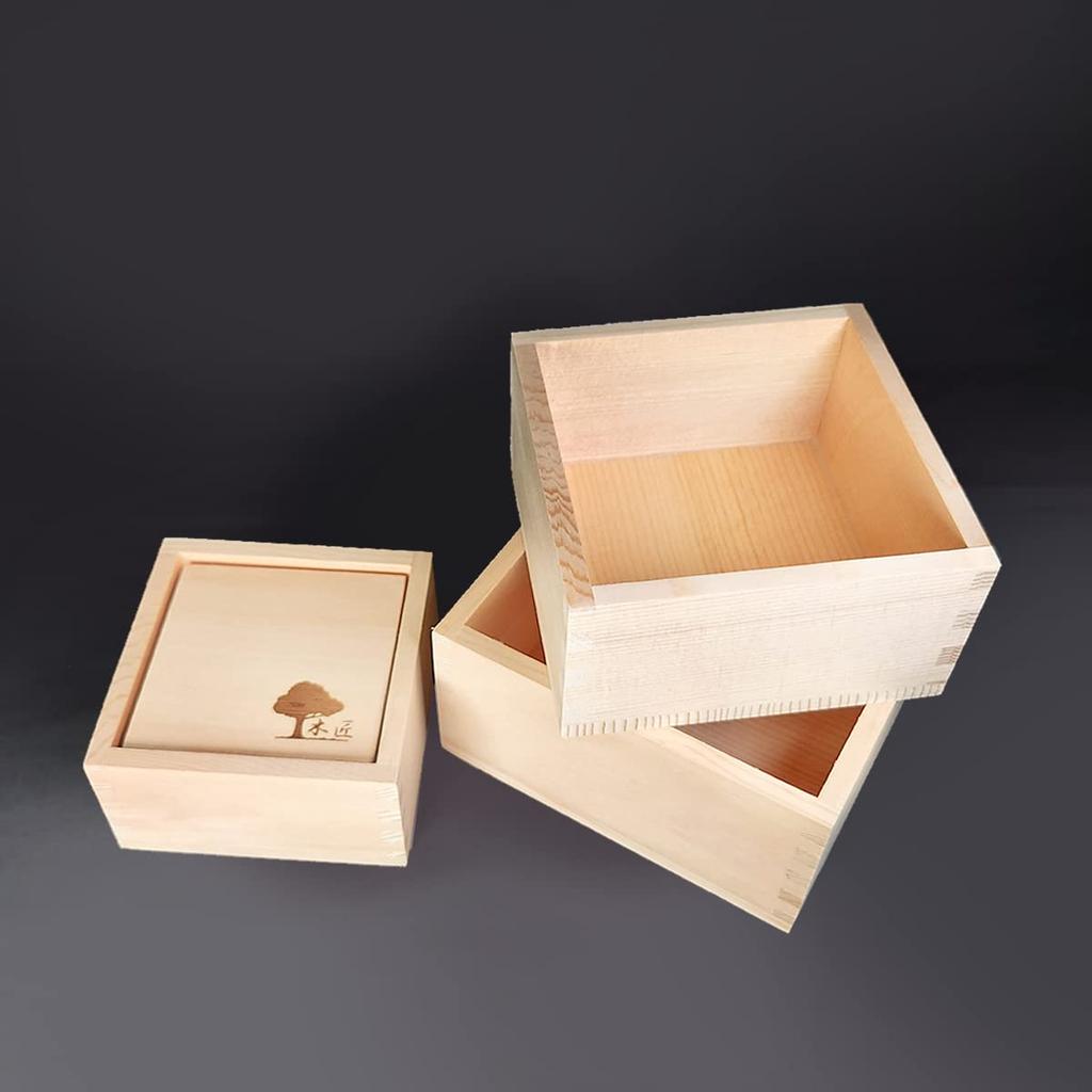 [Kisho] Wooden Matryoshka Masu Box, Small, 1-go Masu (180ml) Set of 4, Wooden Storage Box, Natural, Stylish, Cute, Gift