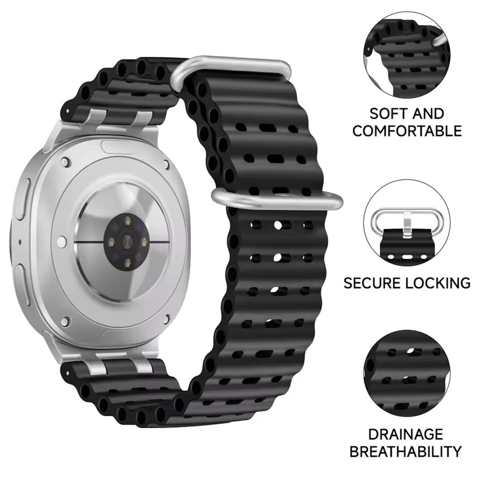 Ocean Band for Samsung Galaxy Watch 8 Strap 40mm 44mm Sport Silicone Bracelet for Galaxy Watch 8 Classic 46mm Metal Connector