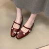 Fashion New Rhinestone Flower Slip with Square Toe Shallow Mouth Soft Sole Non-slip Low Heel Single