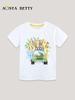 European Style Boys' Round Neck T-Shirt - Summer Creative Print Short Sleeve Top for Kids