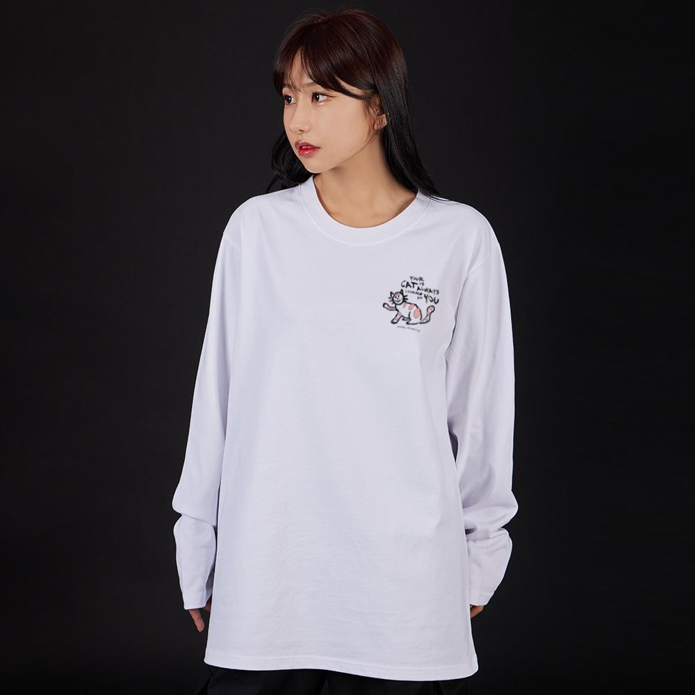 ASTRAL PROJECTION Doodle Cat Oversized Long Sleeve T-Shirt_White